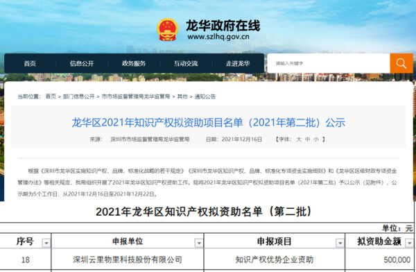 创新驱动，制度引领 | 云里物里被认定为“深圳市龙华区2021年知识产权优势企业”